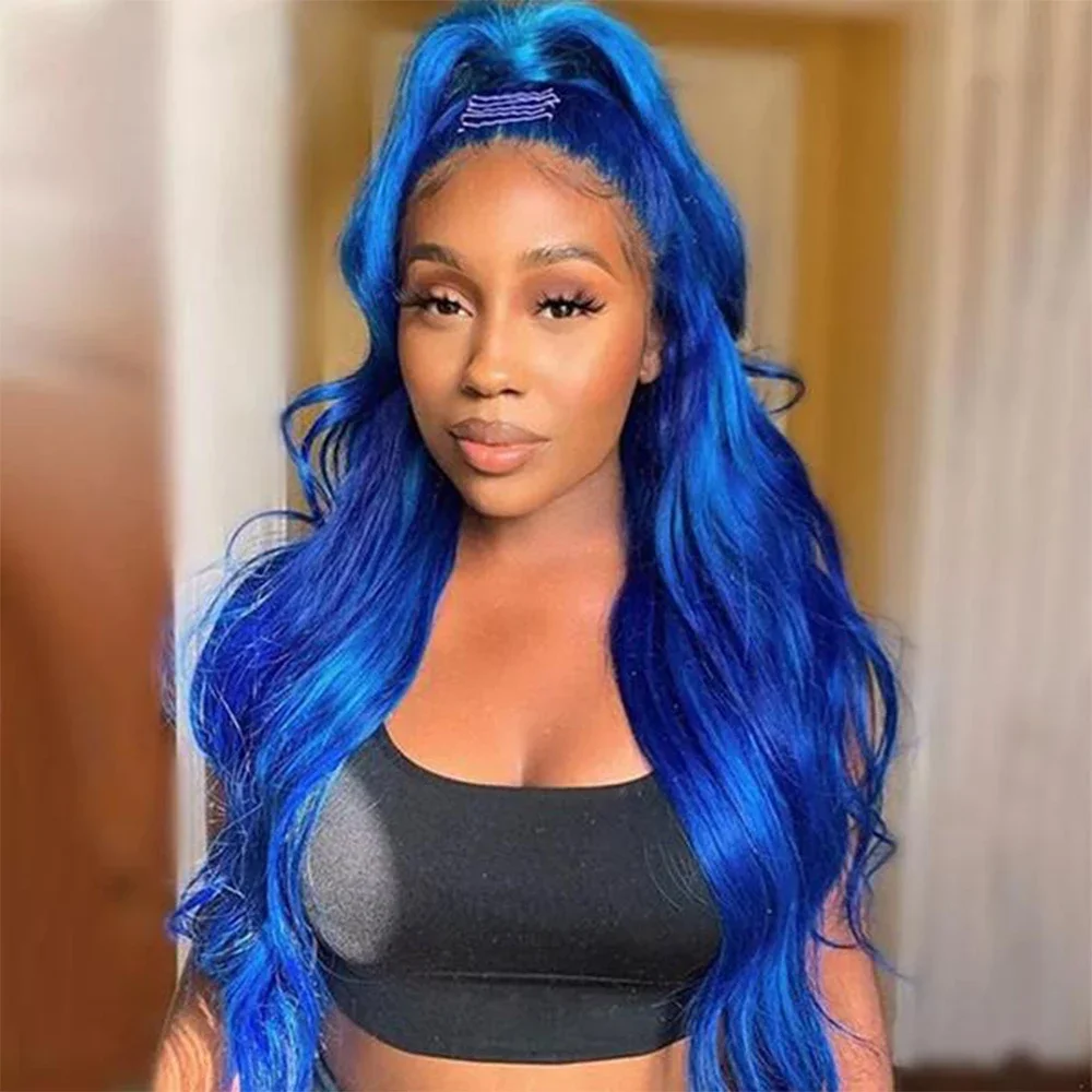 

Royal Blue Colored 13x4 HD Lace Front Human Hair Wigs For Women Body Wave Brazilian Remy Transparent Lace Front Wig Pre Plucked