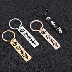 Fashion Music Customized Keychain Personalized Engraved Spotify Code Keychains Initials Music Custom Name Keyring Women Jewelry