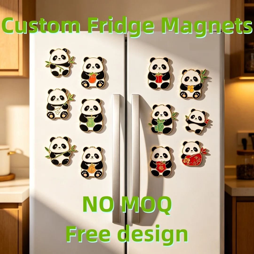 Hot Selling Custom Panda Metal Fridge Magnets Cute Enamel Refrigerator Decor Travel Souvenir & Home Ornament