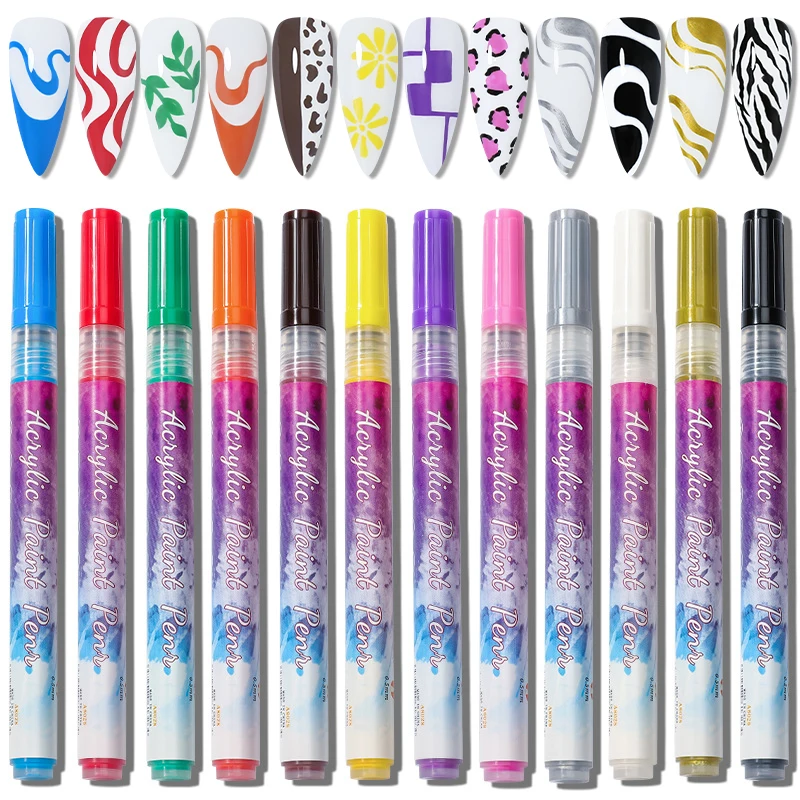 12pcs/set Nail Art Nail Drawing Pen Graffiti Acrylic Pen Waterproof Painting Liner DIY 3D Abstract Line Nail Art Beauty Tool