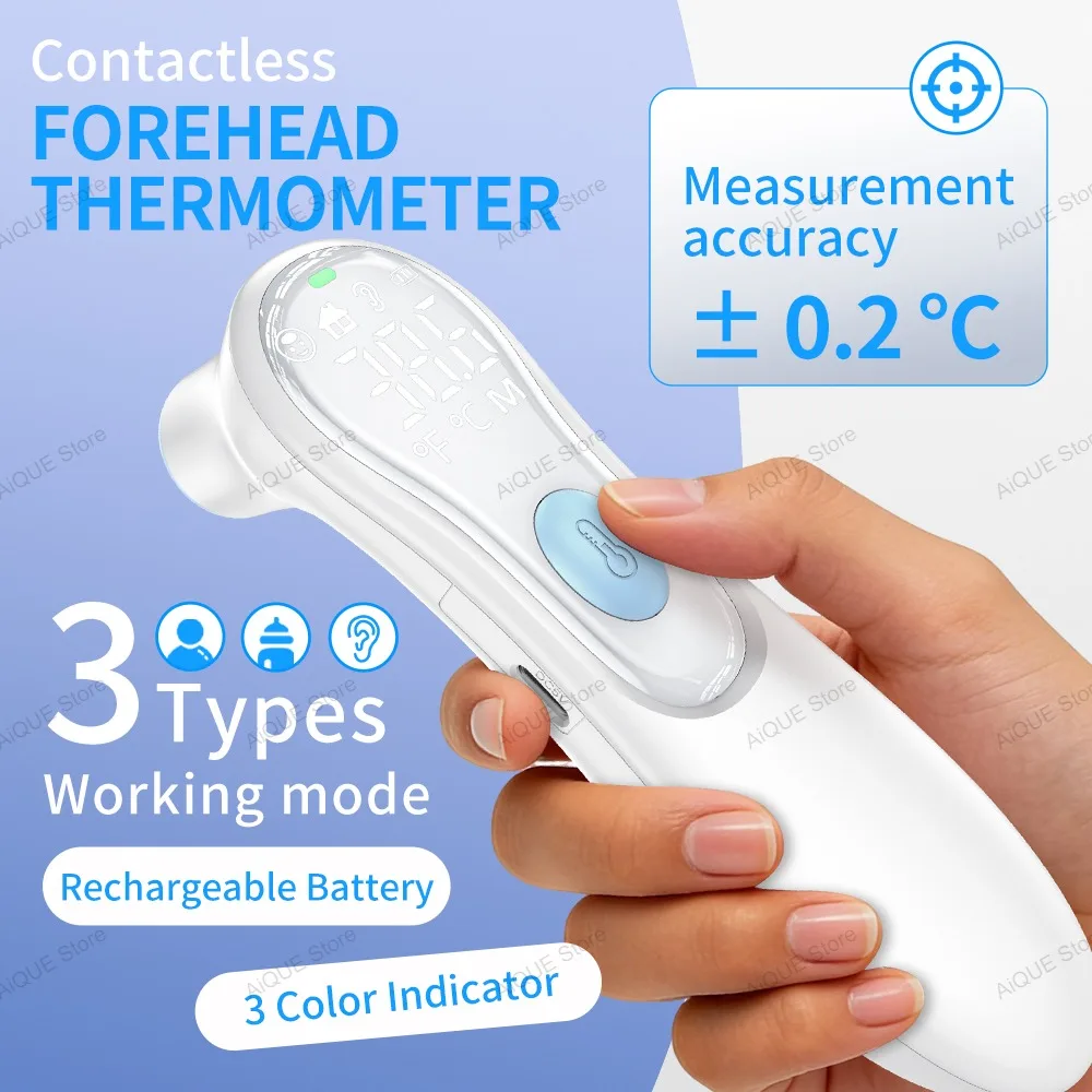 AiQUE 2026 3in1 Thermometer Rechargeable Ear Forehead ℃℉ Fever LED Temperature  Infrared Cold IR Temperature for Child Adult