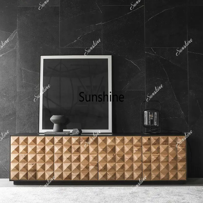 Nordic TV cabinet, wabi-sabi solid wood, living room, dining side