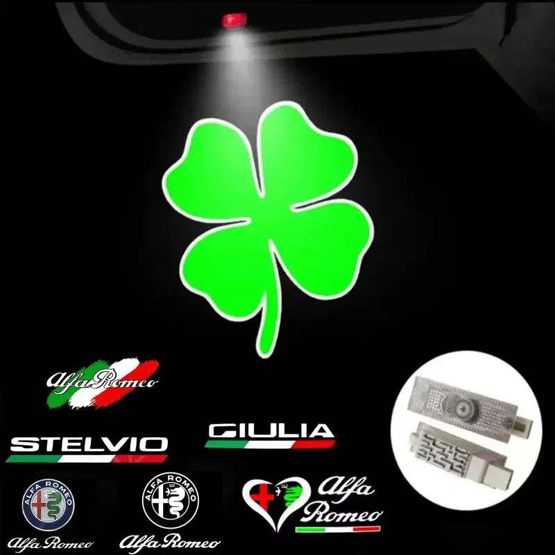 2PCS Car Wireless Door LED Welcome Light Projection Lamp Lights Decorative For Alfa Romeo 156  Giulia Stelvio Giulietta Mito GT