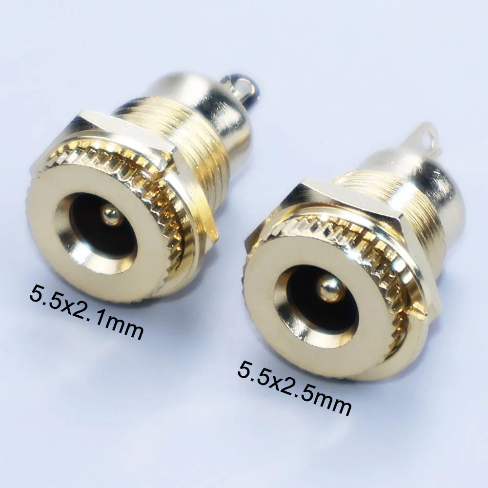 YanXi Gold Plated DC Jack 5.5X2.1mm / 5.5 X 2.5mm DC Power Plug DIY Soldering Socket Metal Connector Adapter With Thread Lock view 3