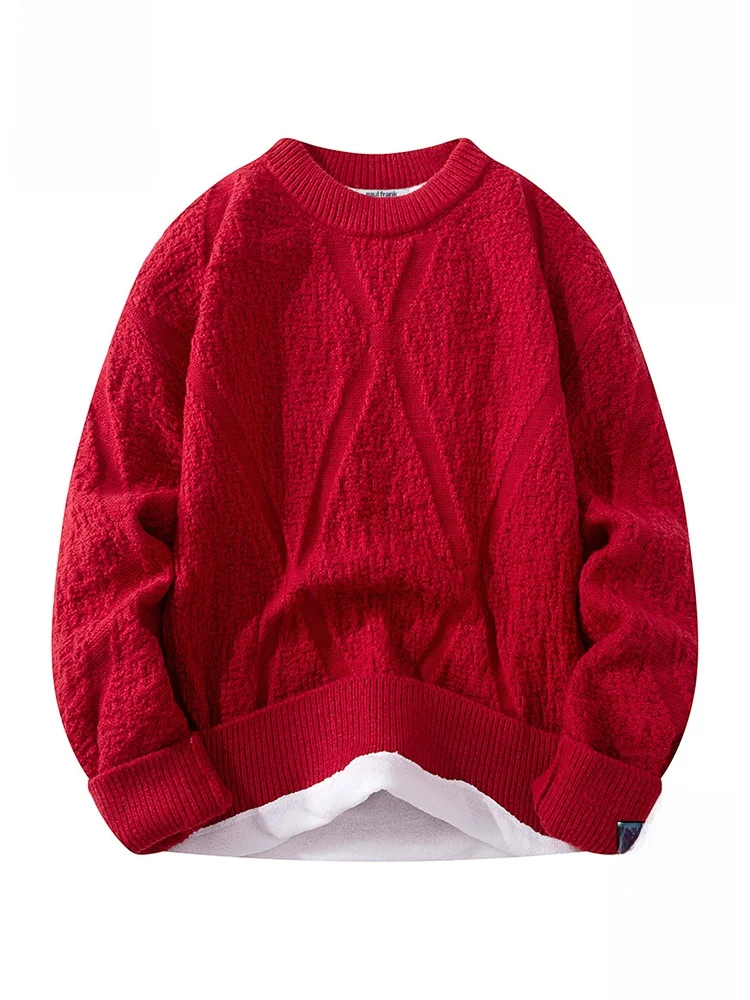 

Мужской свитер Paul Frank с флисовой подкладкой, утолщенный, вязаный, красный, с дизайном в виде обличия обезьяны (Год Зодиака), весенний, повседневный, мягкий, удобный, из полиэстера.