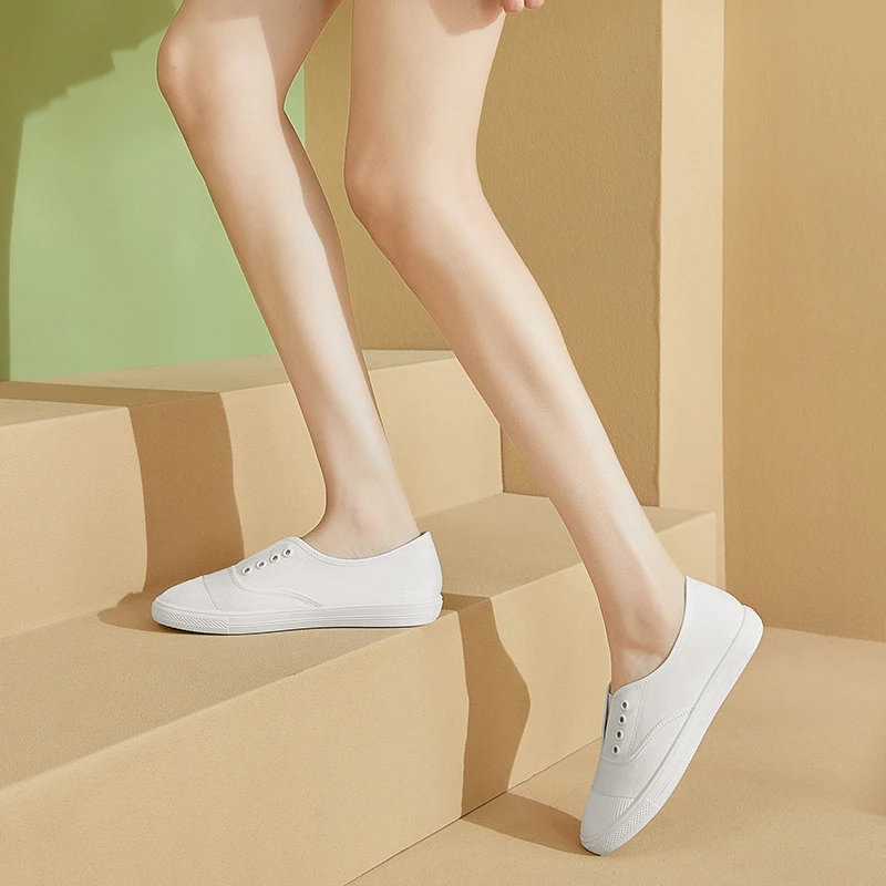 

Women's Canvas oes 2025 New Sle Versatile Casual Slip-On Spring Autumn Low Cut White Sneakers Korean Sle round Toe Rubb...