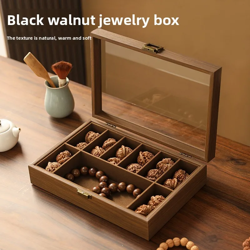 Walnut Grain Wenwalnut Storage Box Multi Compartment Dustproof Display Case Bracelet Prayer Bead Walnut Holder