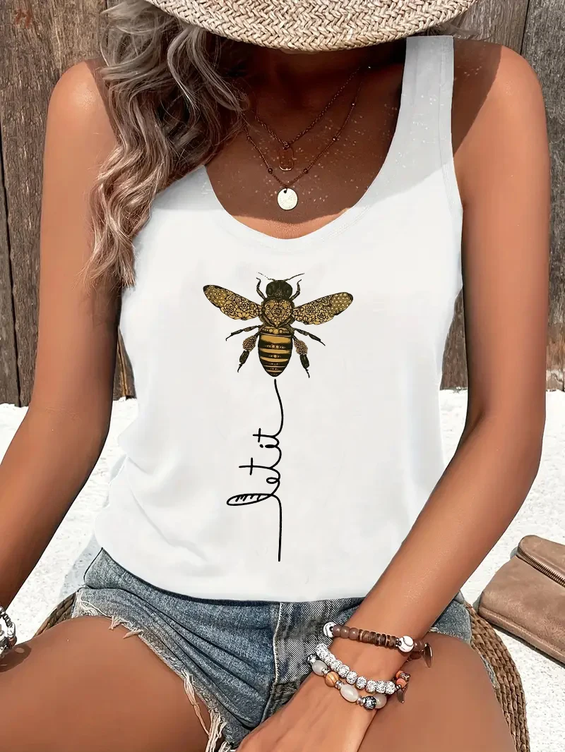 Funny Kind Bee Y2k T-shirt Anime Vest Graphic Tank Top Women’s Sleeveless Crew Neck Casual Top for Summer Spring