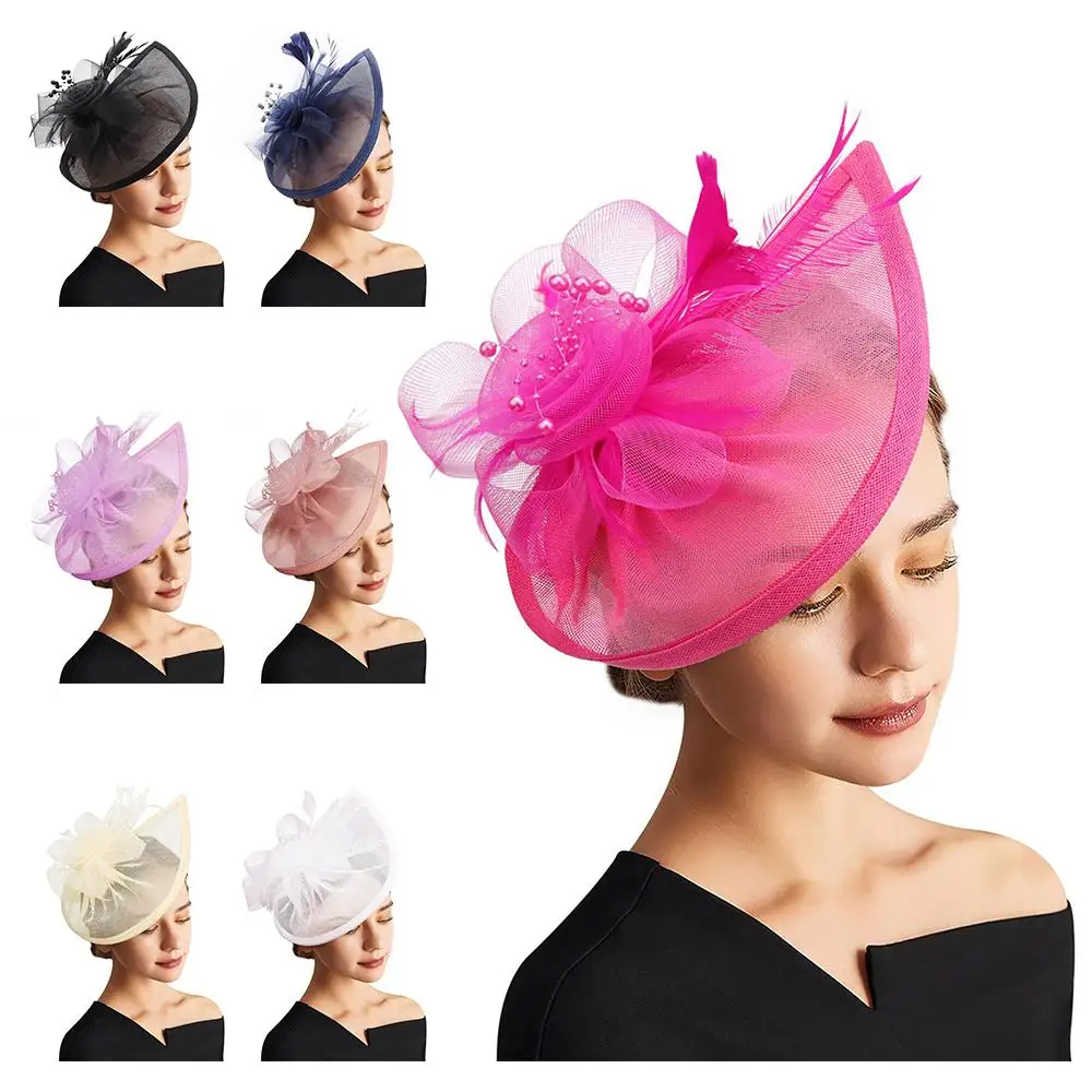 

Vintage Feather Fascinator Hats with Hair Clip Tea Party Mesh Flower Headpiece Horse Racing Wedding Bridal Festival Accessories