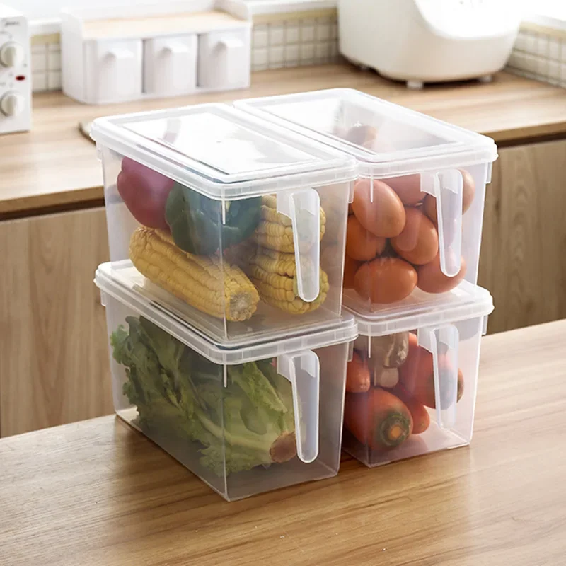 3pcs Refrigerator Storage Box Plastic Square Storage Containers with Handle and Lids Kitchen Food Keep Fresh Fridge Organizer