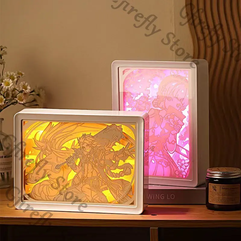 

Genshin Impact Hu Tao Klee Paper Carving Lamp Night Light Nahida Kaedehara Kazuha Cosplay Anime Model Kits Cartoon Present
