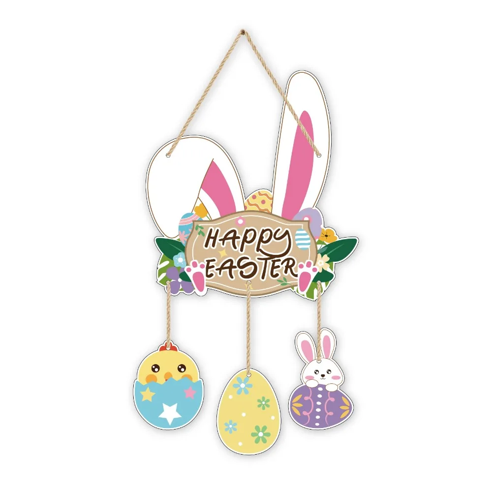 

Happy Easter Cartoon Easter Door Hanger Paper Handmade Easter Hanging Ornament Colorful Bunny Egg Decor Wall Decor