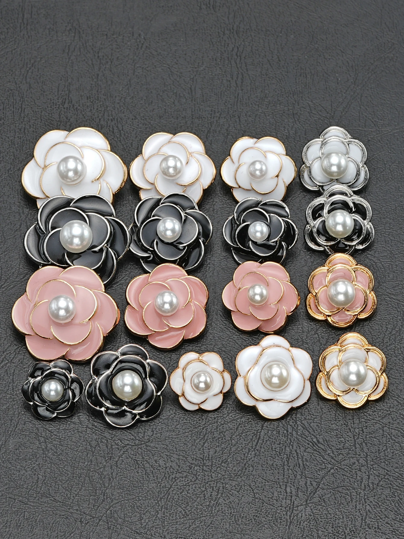 5pcs alloy pearls Rhinestones Buttons Multi-color Creative Camellia  Jewelry Earrings hair crafts, DIY jewelry accessories