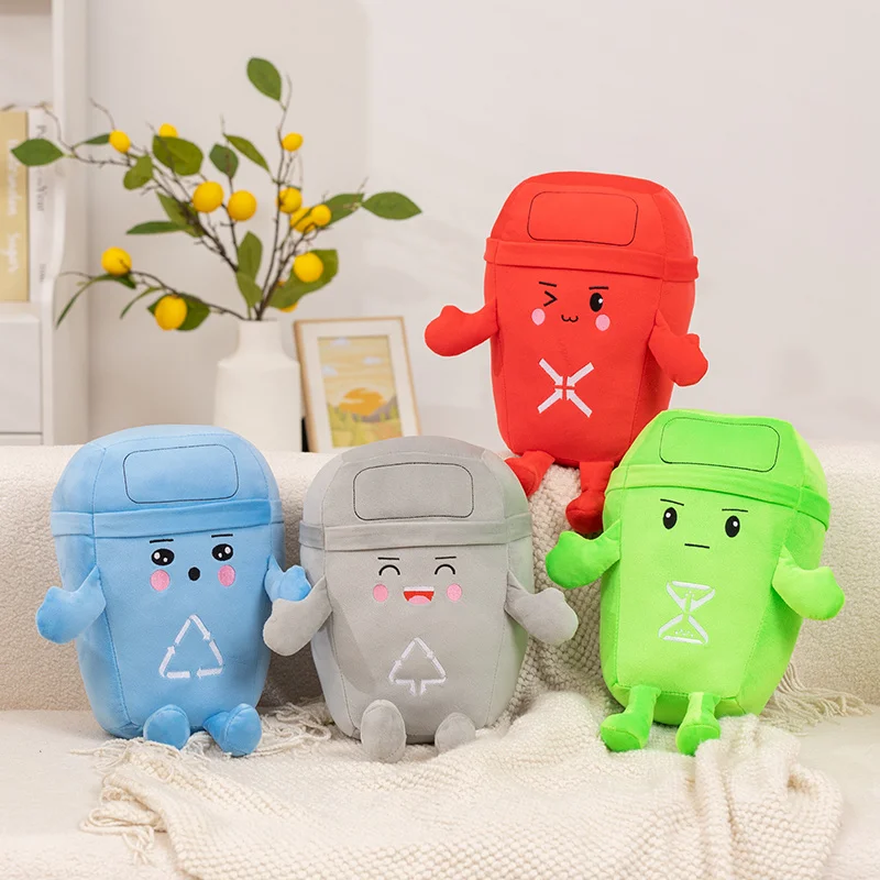 

Funny Cartoon Garbage Classification Trash Can Plush Toys Soft Cotton Stuffed Throw Pillow Creative Home Decor Kids Game Props