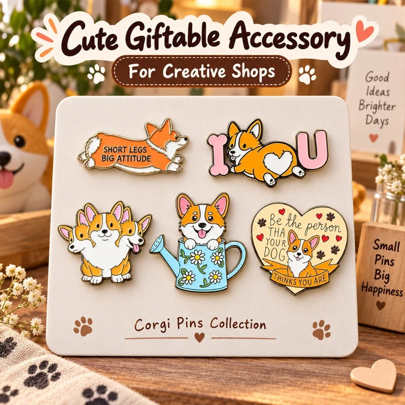 Cute Cartoon Corgi Dog Alloy Enamel Brooch Casual Commute Party Gift Badge Pin DIY Clothing Bags Hat Scarf T-shirt Accessory