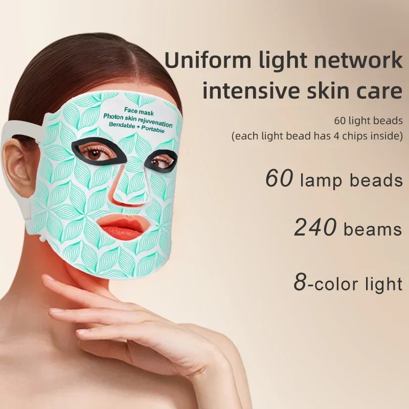 Maschera facciale a LED con 8 colori Terapia vicino al infrarosso Anti-età Ringiovanimento della pelle Lifting Sbiancamento Maschera di bellezza a luce rossa