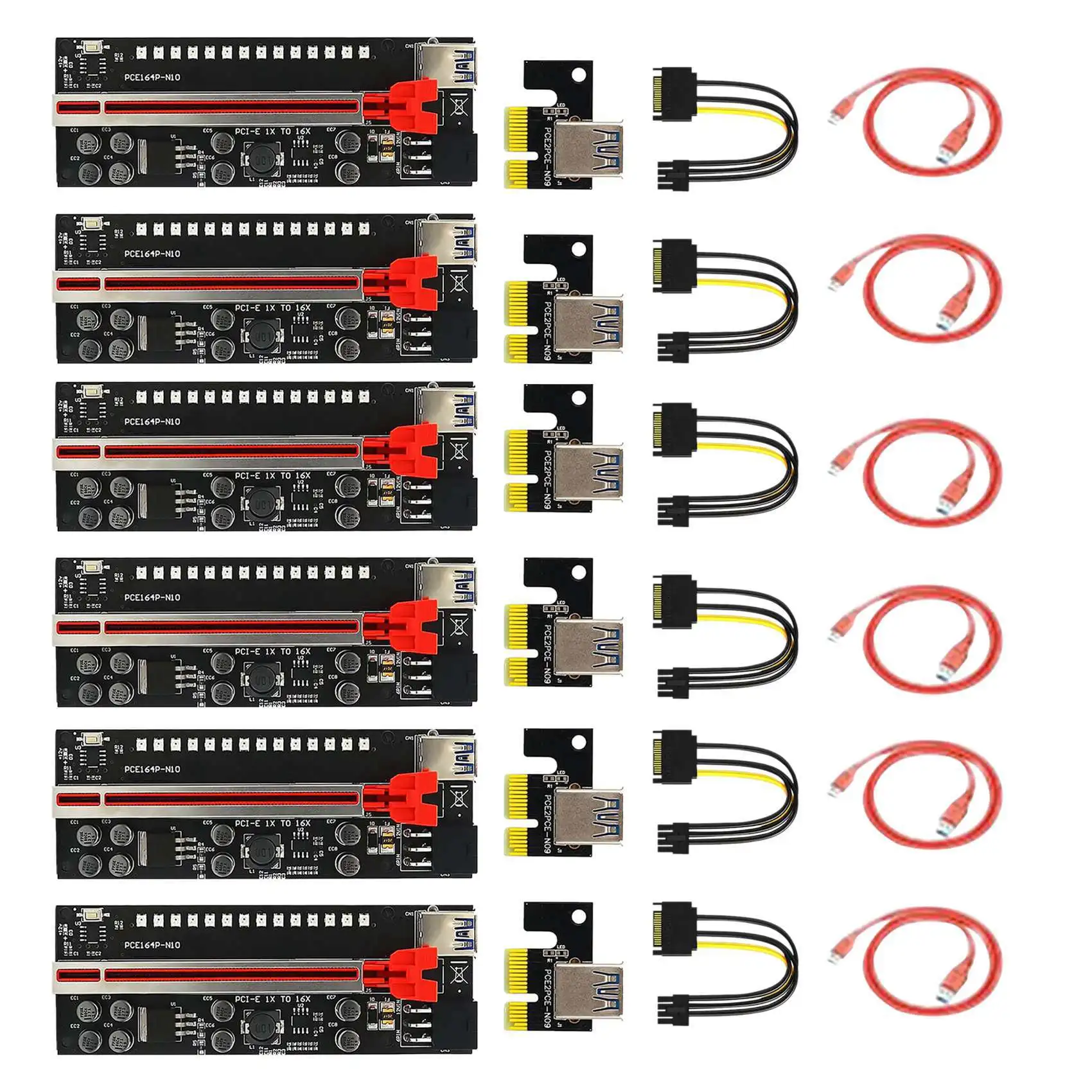 

6Pcs PCIE Riser Card V011 Pro Plus PCI E Express GPU 1X to X16 Adapter USB3.0 Power Cable for Video Card Mining Miner