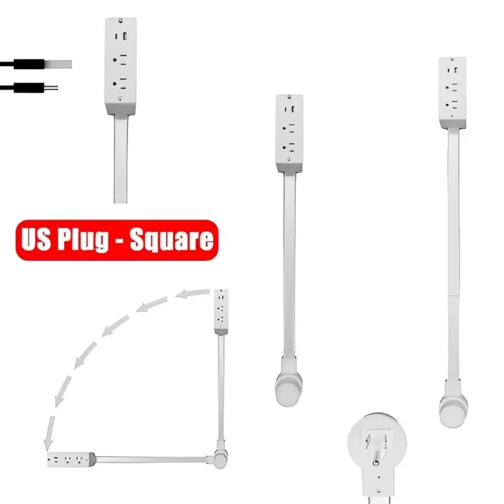 

Adjustable Length Electrical Outlet Extender 180° Swivel Stretchable Plug Power Outlets Extender 2 AC USB-A&C Flat Plug