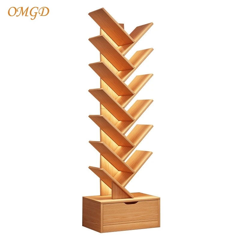 Omgd simples árvore pequena estante de chão casa estante sala de estar rack de armazenamento multi-camada criativo quarto armário estreito