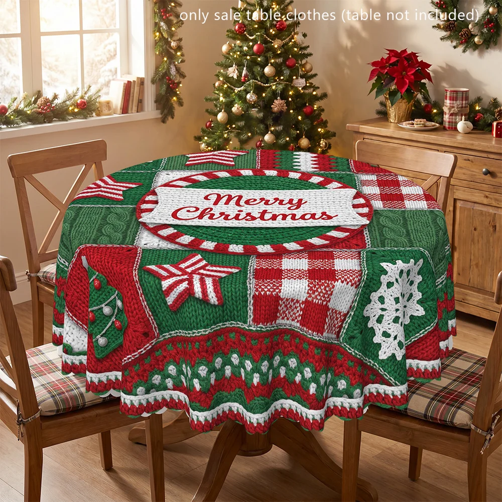 Christmas style snowflake star tree polyester printed tablecloth, round table cover, suitable for indoor and outdoor use