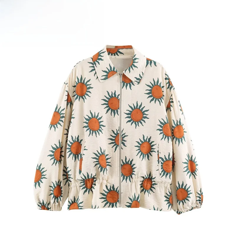 Fashionable Printed Pilot Jacket Women's Outerwear Standard Fit Long Sleeve Polyester Zipper Closure Summer 2026 Collection