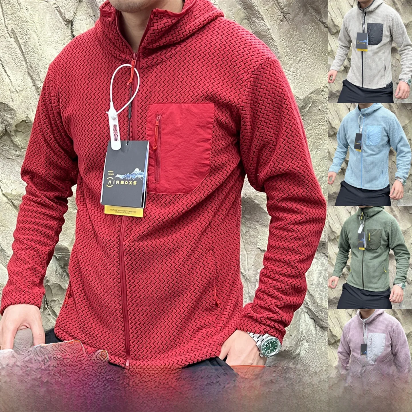 

R Series Wave Pattern Fce Outdoor Jaet Мужской женский открытый кардиган с капюшоном Теплый Thi Long Sve Полиэфирное волокно