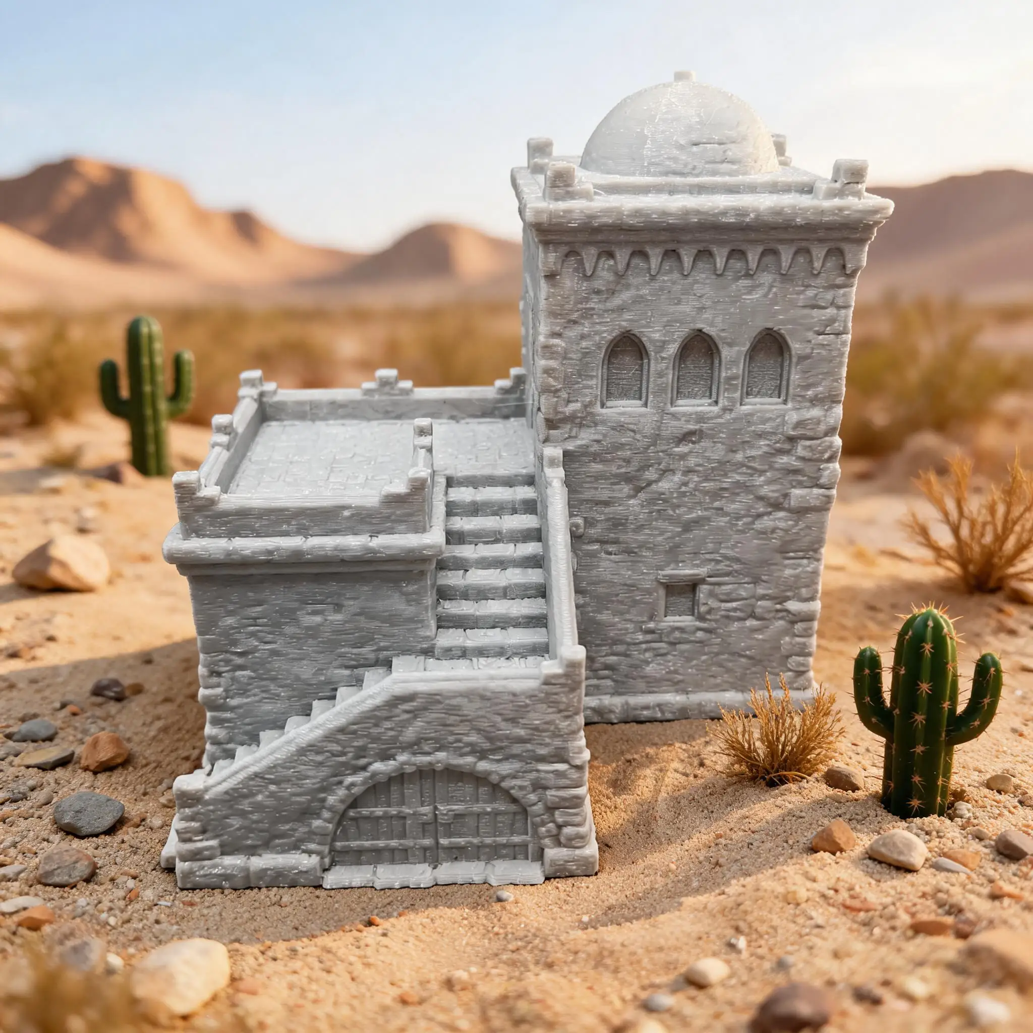 13cm Height 14+ Adult Medieval Desert Stone Tower Diorama Decor, 3D Printed Vintage Old Building Miniature Tabletop Collectible