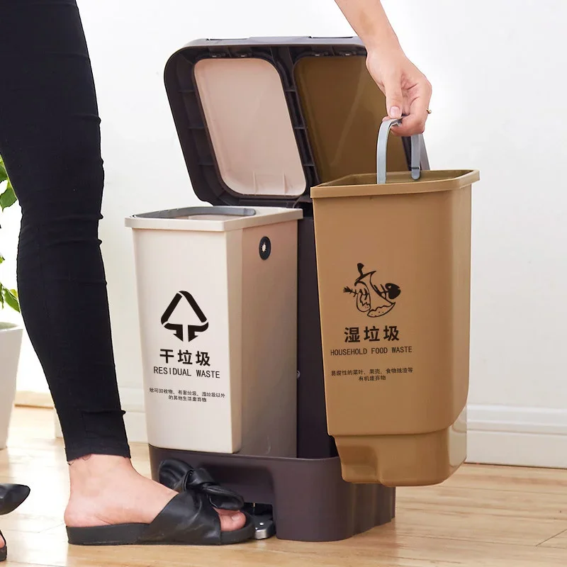 

Dual Compartment Outdoor Trash Can Recycling Garbage Basket with Lid Suitable for Kitchen Use Efficient Waste Sorter Hygienic