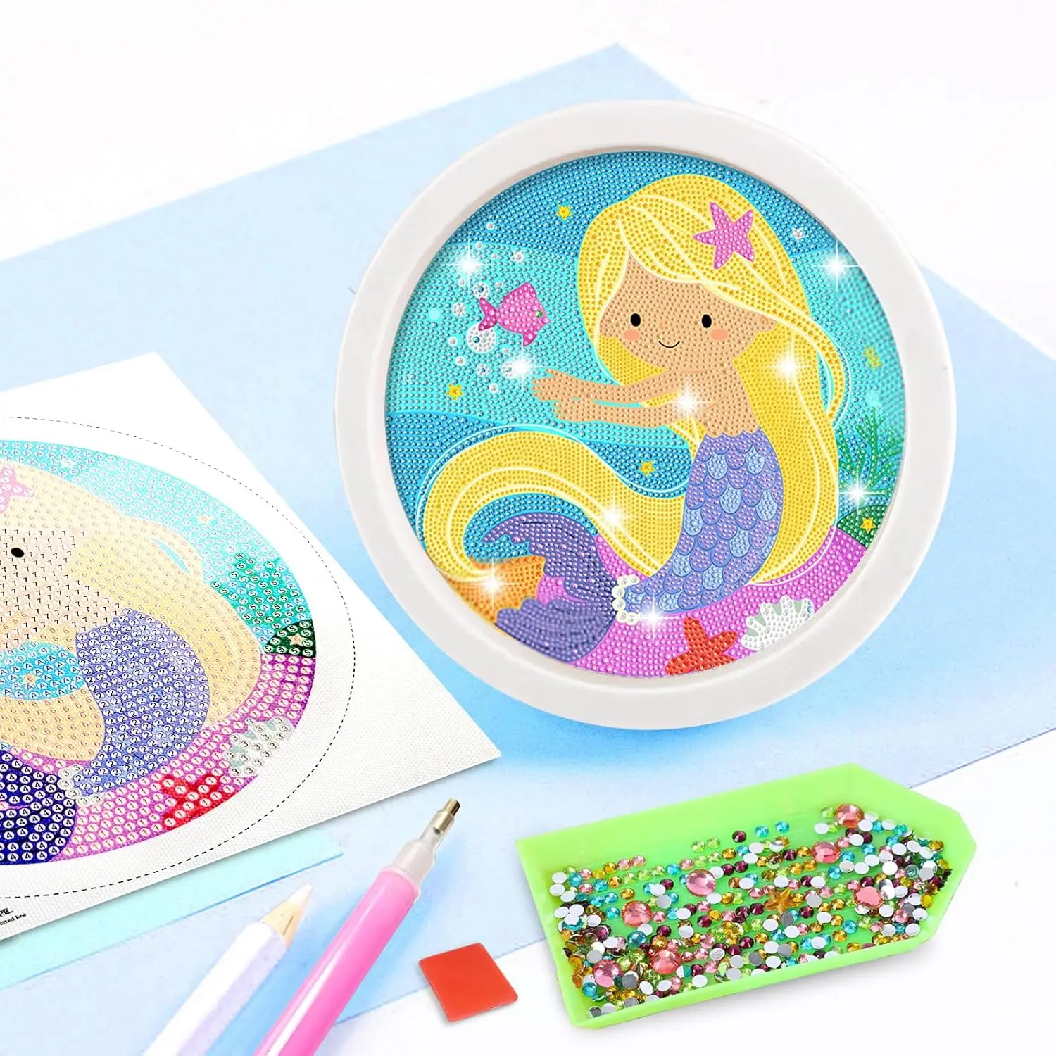 مجموعة طلاء فني ماسي بحورية البحر 5D مكونة من قطعة واحدة - مجموعة حرفية كاملة من الأحجار الكريمة مع إطار بلاستيكي، لوحة ماسية للديكور بنفسك