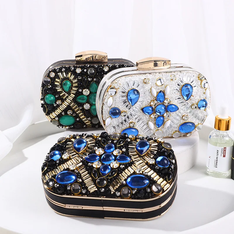 

Diamonds Crystal Evening bag for Ladies Elegant Delicate Compact Buckle Dress Small Handbag Wedding Dinner Party Clutch Bags