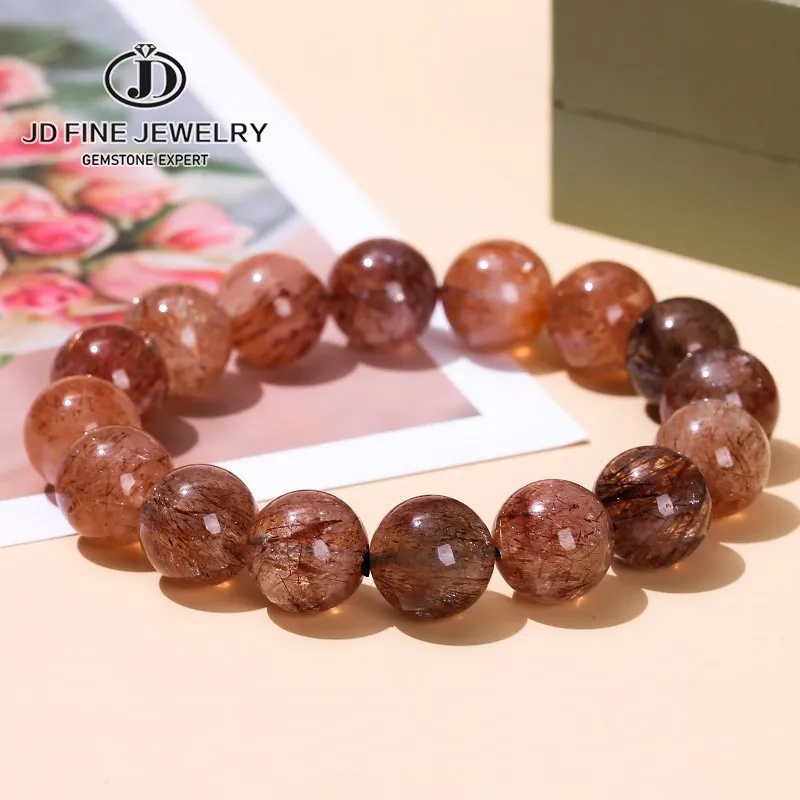 

JD Natural Black Super Seven Quartz Bracelet Women Men Fashion Handmade Round Bead Stretch Rutiled Bangles Energy Jewelry