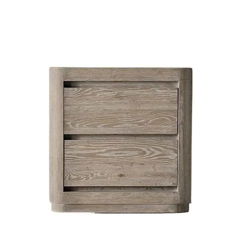 

American rural retro solid wood bedside table, Italian modern light luxury edge few Nordic simple side cabinet