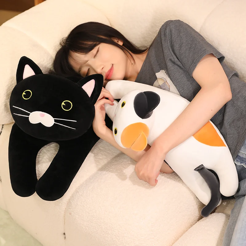 30/50/70cm Lying Posture Cat Plush Throw Pillow Cute Black Cat,Grey Cat Pillow Sofa Cushion Leg Pillow Sleep Companion Kid Gift