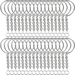 30pcs Silver Plated Metal Blank Keyring Keychain Split Key Ring with Chain Climbing Buckles Carabiner Keychain Rings Accessories