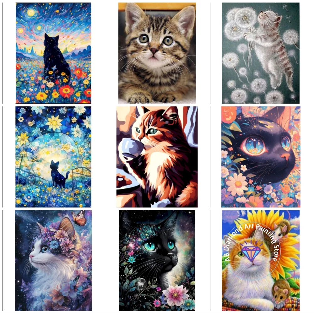 

New Cat Animal AB Diamond Painting Set Square Round Diamond 5D DIY Cross Embroidery Handmade Art Exquisite Gift Home Decoration