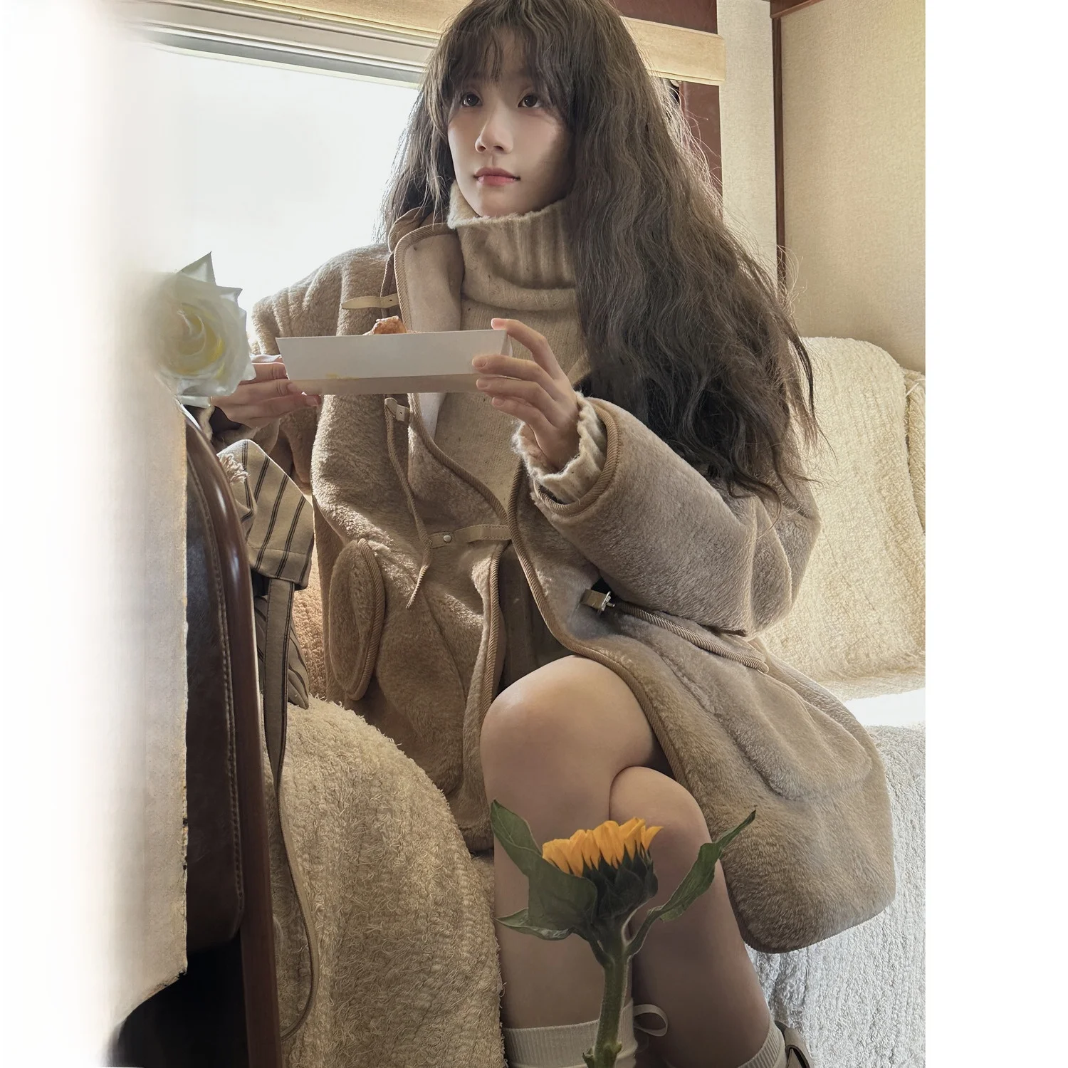 

Jmwomen Mid-Length Faux Fur Lamb Fur Vest Women Winter Thiened Fce Lined Japanese Lazy Sle Top Polyester Fiber 00%