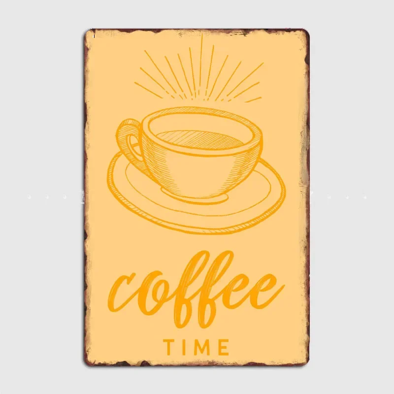 Food And Kitchen Retro Coffee Time with Mug Metal Posters Canteen Vintage Garage Garden Wall Tin Sign Home Decor Room Decor