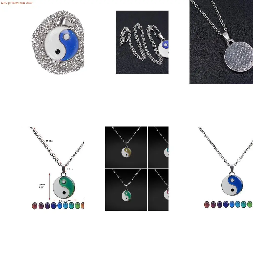 F92D Yin Yang Gossip Colour Changing Mood Necklace Choker Jewelry for Mens Gift