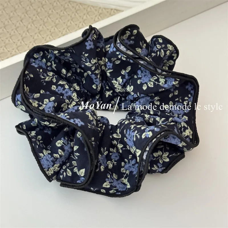 الكورية الرجعية البولكا نقطة الأزهار Scrunchie للنساء المتخصصة جو الشعر التعادل الإنترنت المشاهير الشعر حبل زهرة شعر أنيقة #6