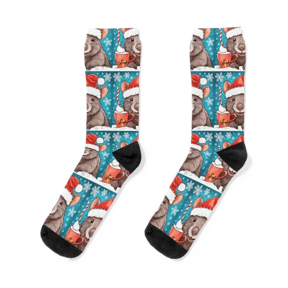 

Cute Wombat Christmas with Hot Cocoa Socks luxury socks cartoon socks heated socks Men's Socks Luxury Women's