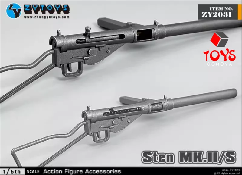 ZYTOYS ZY2031 Model Senapan Mesin Ringan Sten MK.II/S Skala 1/6, Aksesoris Model untuk Figur Aksi Tentara 12''