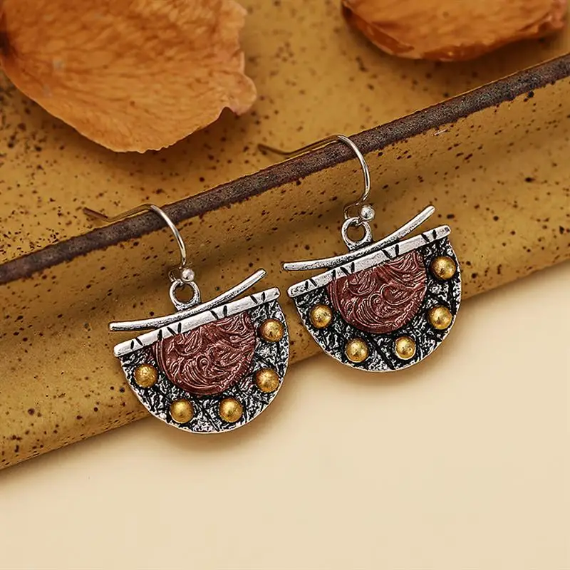 Huitan Three Tone Drop Earrings Special Design Party Daily Vintage Accessories for Lady Elegant Gorgeous Metal Jewelry Gift