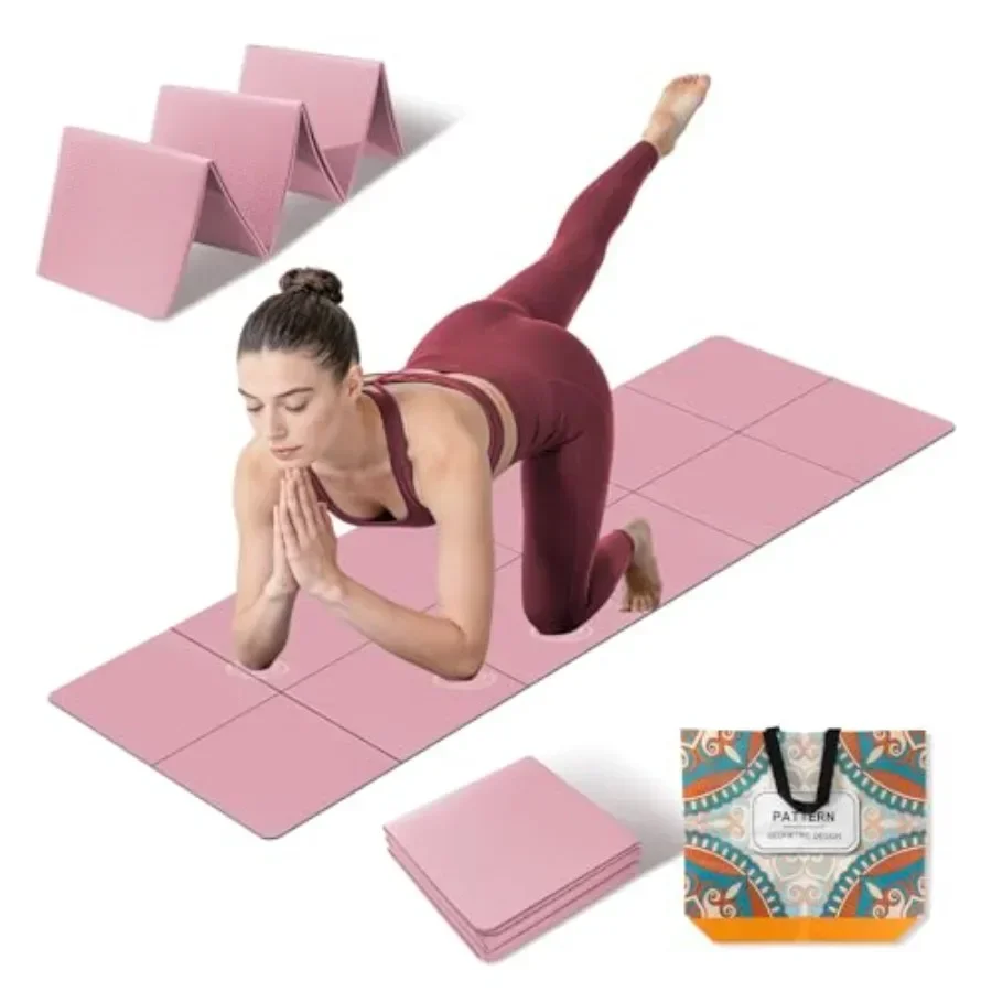 

Foldable Yoga Mat Thick Non-Slip Exercise Mat - Packable Travel Fitness Mat with Carrying Bag for Yoga, Pilates, Workout, Home