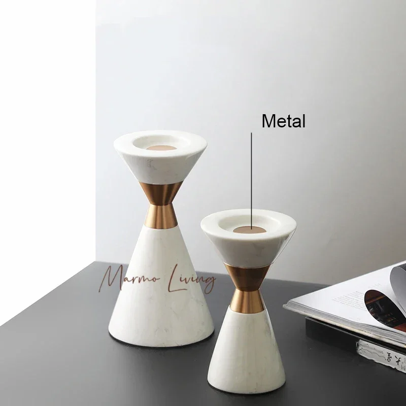 

Scandinavian Volakos White Natural Marble Candlestick for Wedding Luxury Golden Metal Candlesticks for Candles