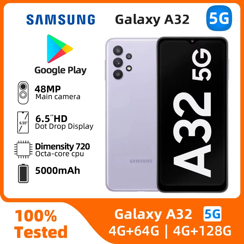 Samsung-Galaxy A32スマートフォン,5g,Android,オリジナル,中古,寸法720, 6.5インチ画面,48mpカメラ