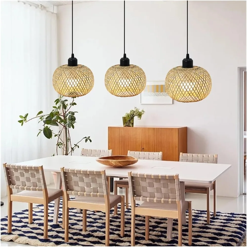 20CM Wooden Bamboo Lampshade for Pendant Lamp Ceiling Lamp E27 Japanese Style Ceiling Lights for Kitchen, Bedroom, Hallway