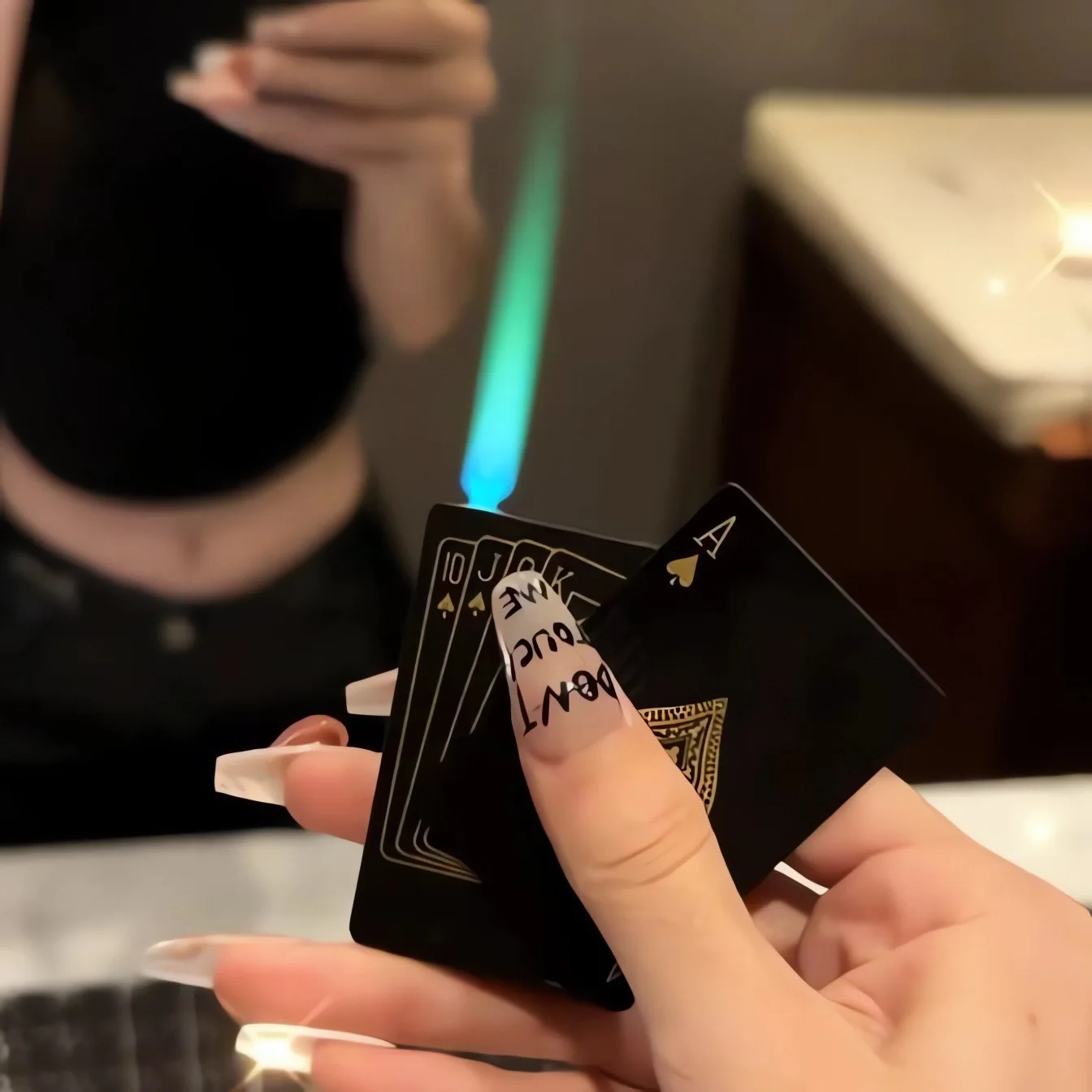 

Creative Playing Cards Ace of Spades Lighter Adjustable Windproof Green Flame Poker Lighter Fun Gift for Men Smoking Accessories