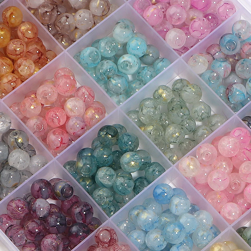50 Stück/Set 8mm Goldfolie Bunte Eisriss-Glasperlen Runde Lose Abstandsperlen für Schmuckherstellung DIY Armband-Zubehör – Detail 3