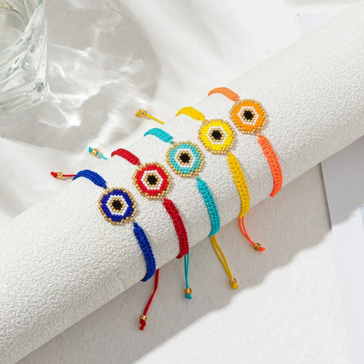 Beaded bracelet Originality Roundness Hand knitting Female Devil's eye Bohemia Design Adjustable Tide Simple Rice bead bracelet