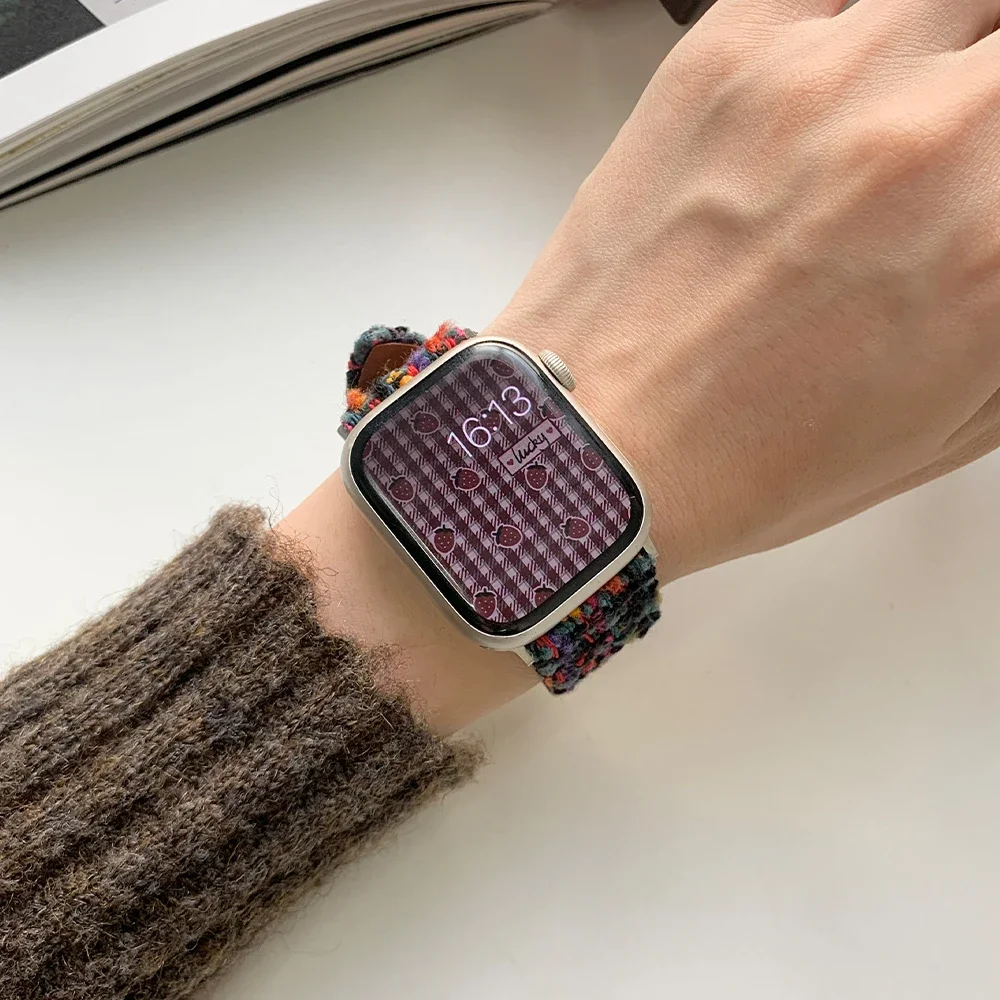 Women Woolen Strap for Apple Watch Ultra 2 49mm 10 46mm Soft Fashion Band for iwatch series 9 8 7 6 5 4 3 SE 45mm 44mm Bracelet